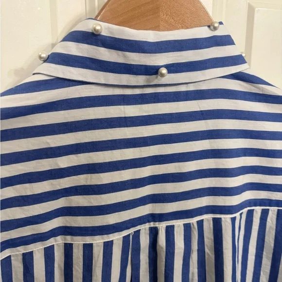 Excellent condition Zara size S blue and white striped button down with pearls - Picture 4 of 11